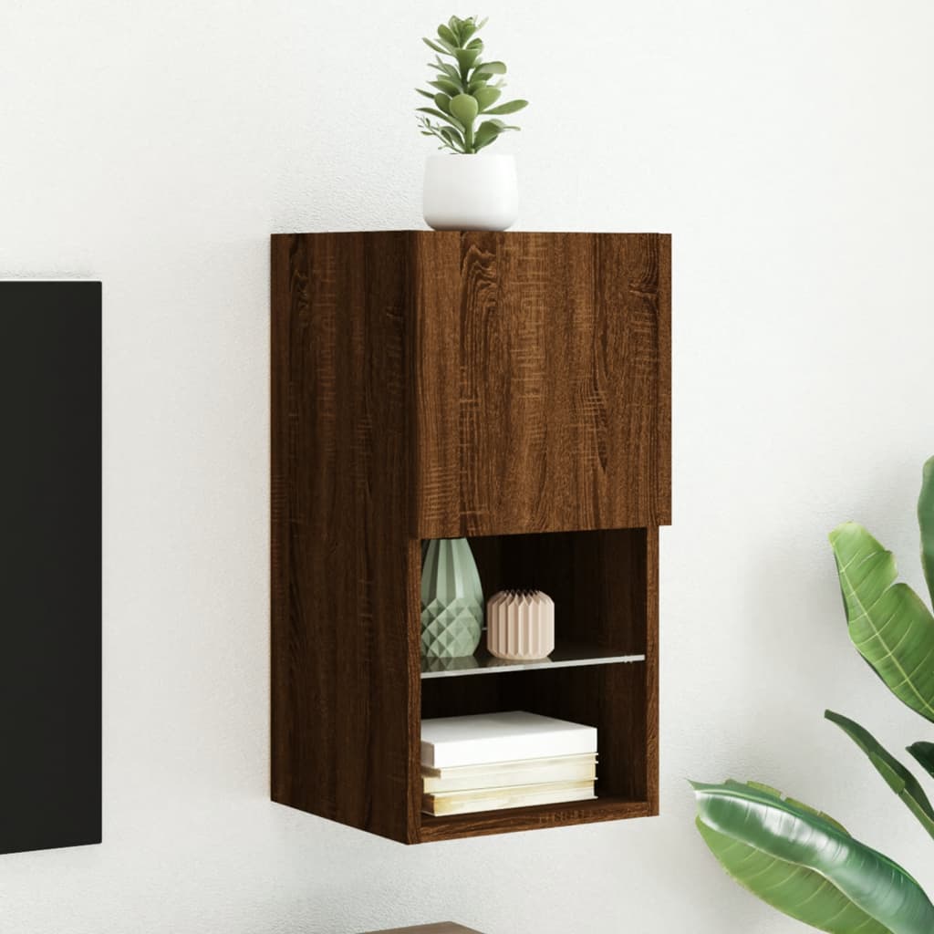 Meuble TV avec lumières LED aspect chêne marron 30,5x30x60 cm