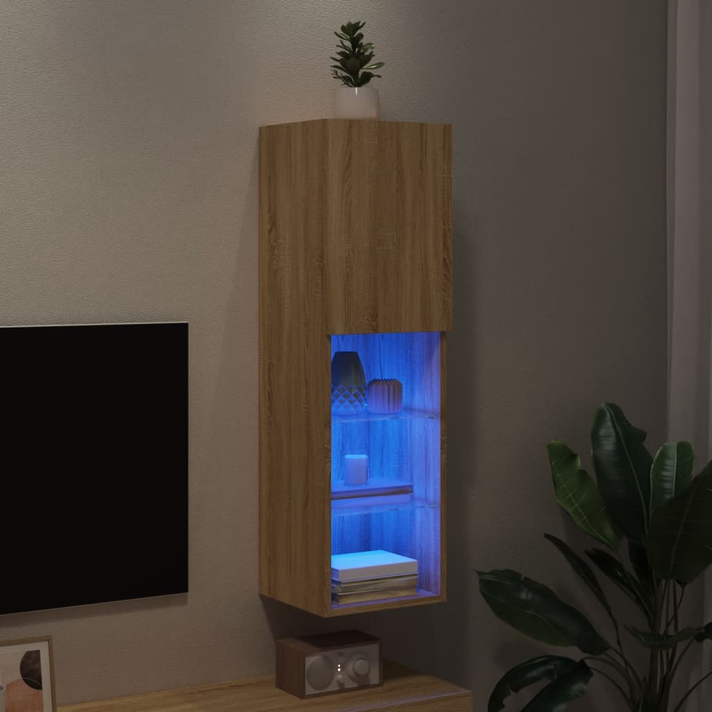 Meuble TV avec lumières LED Chêne Sonoma 30,5x30x102 cm