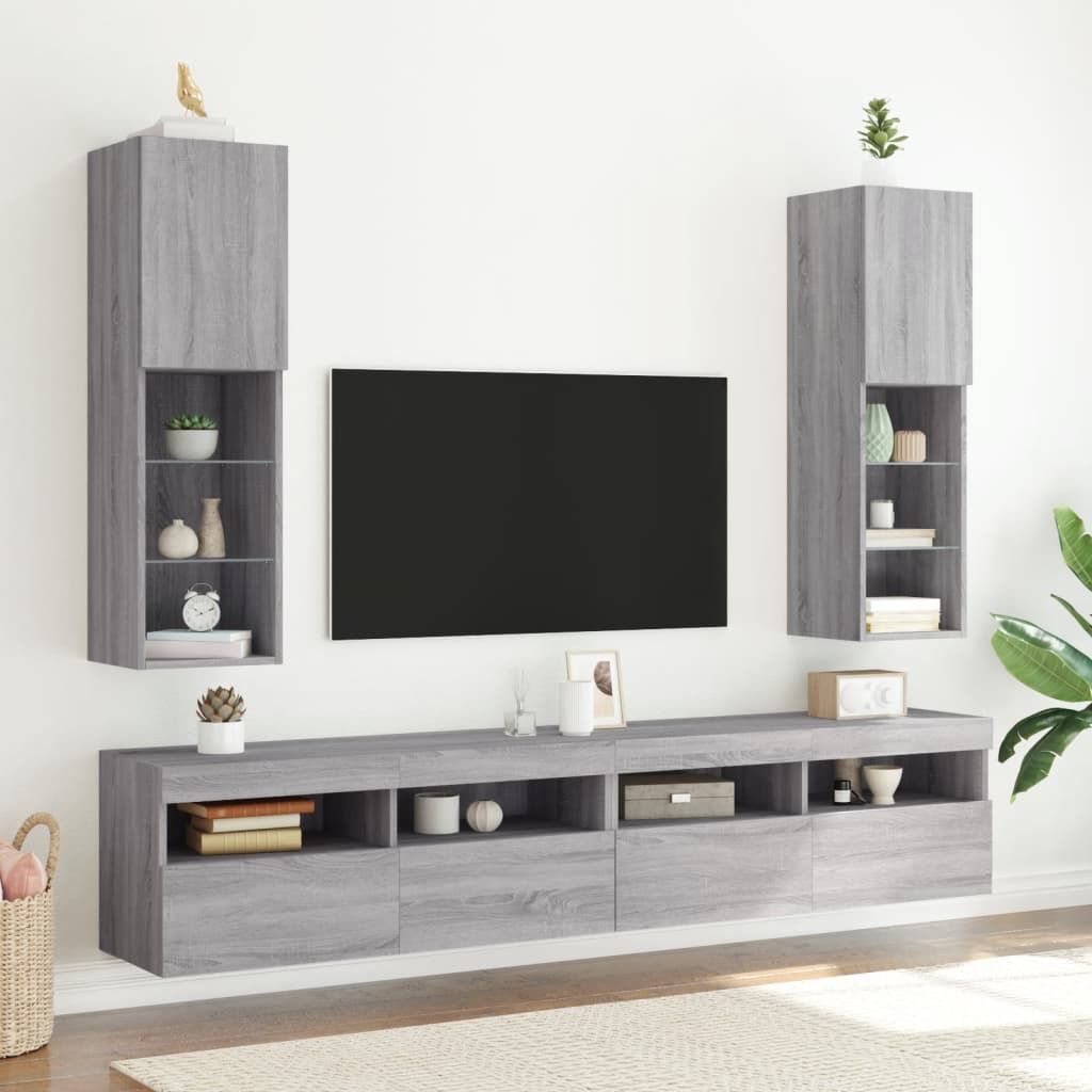 Meuble TV avec lumières LED gris Sonoma 30,5x30x102 cm