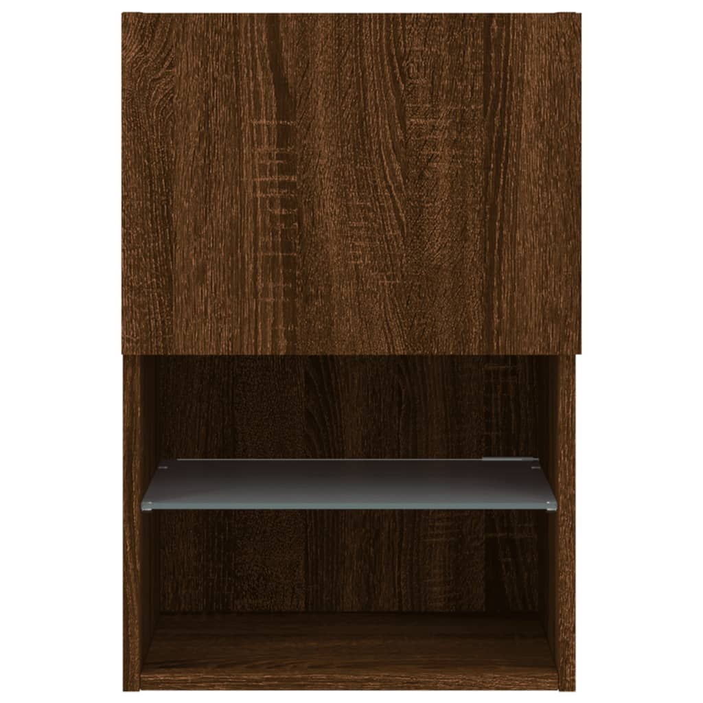 Meubles TV avec lumières LED 2 pièces aspect chêne marron.