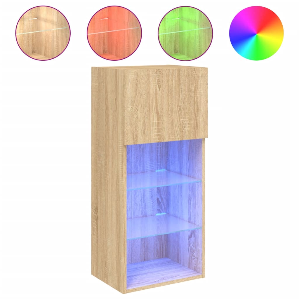 Meuble TV avec lumières LED Chêne Sonoma 40,5x30x90 cm