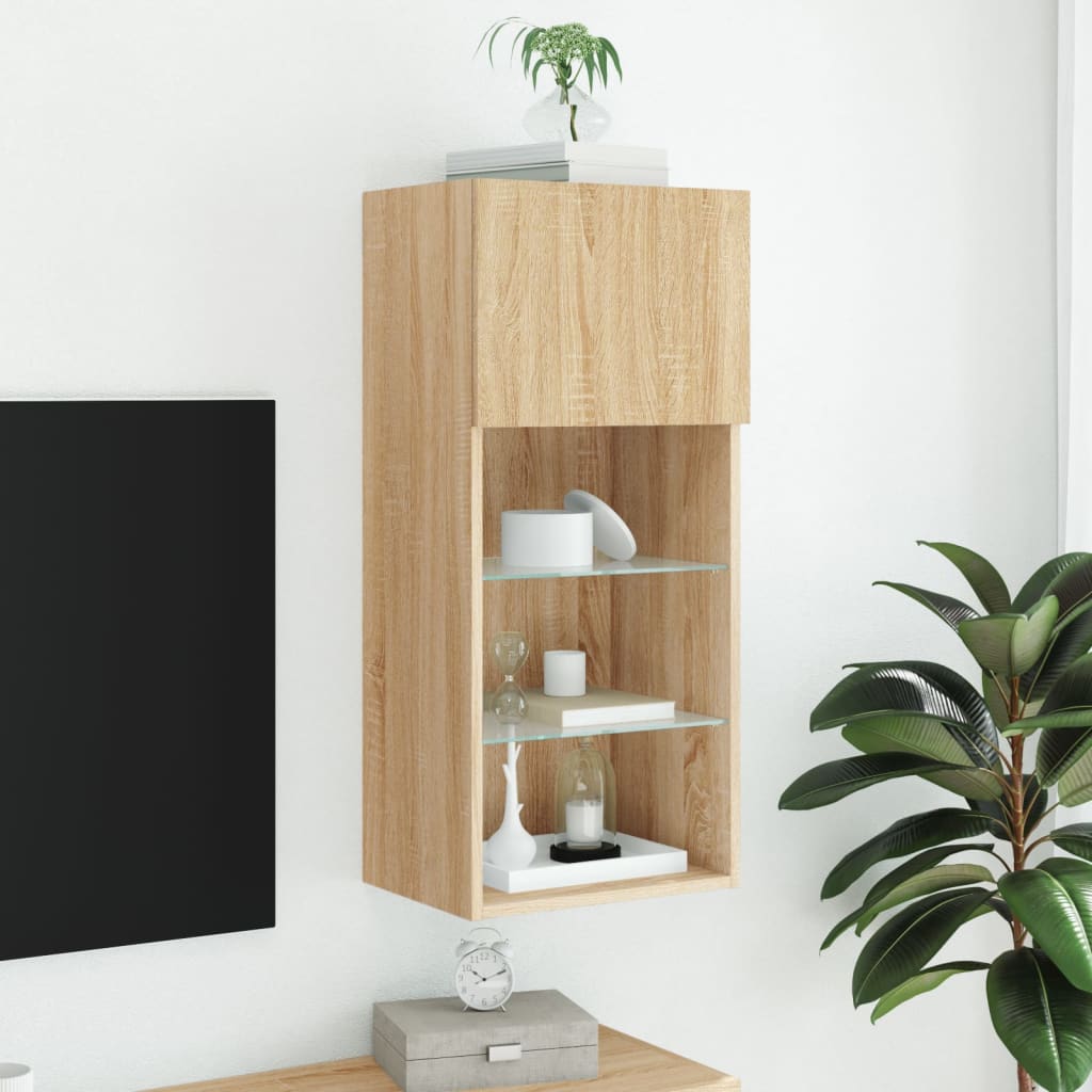 Meuble TV avec lumières LED Chêne Sonoma 40,5x30x90 cm