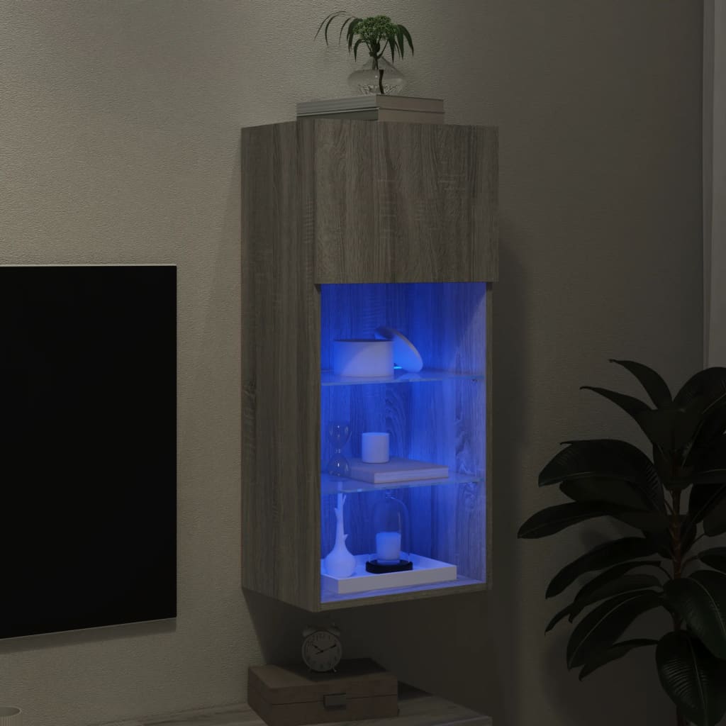 Meuble TV avec lumières LED Gris Sonoma 40,5x30x90 cm
