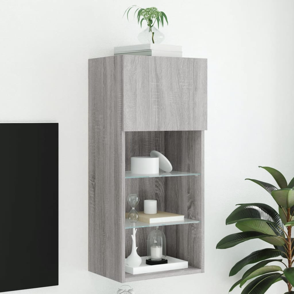 Meuble TV avec lumières LED Gris Sonoma 40,5x30x90 cm