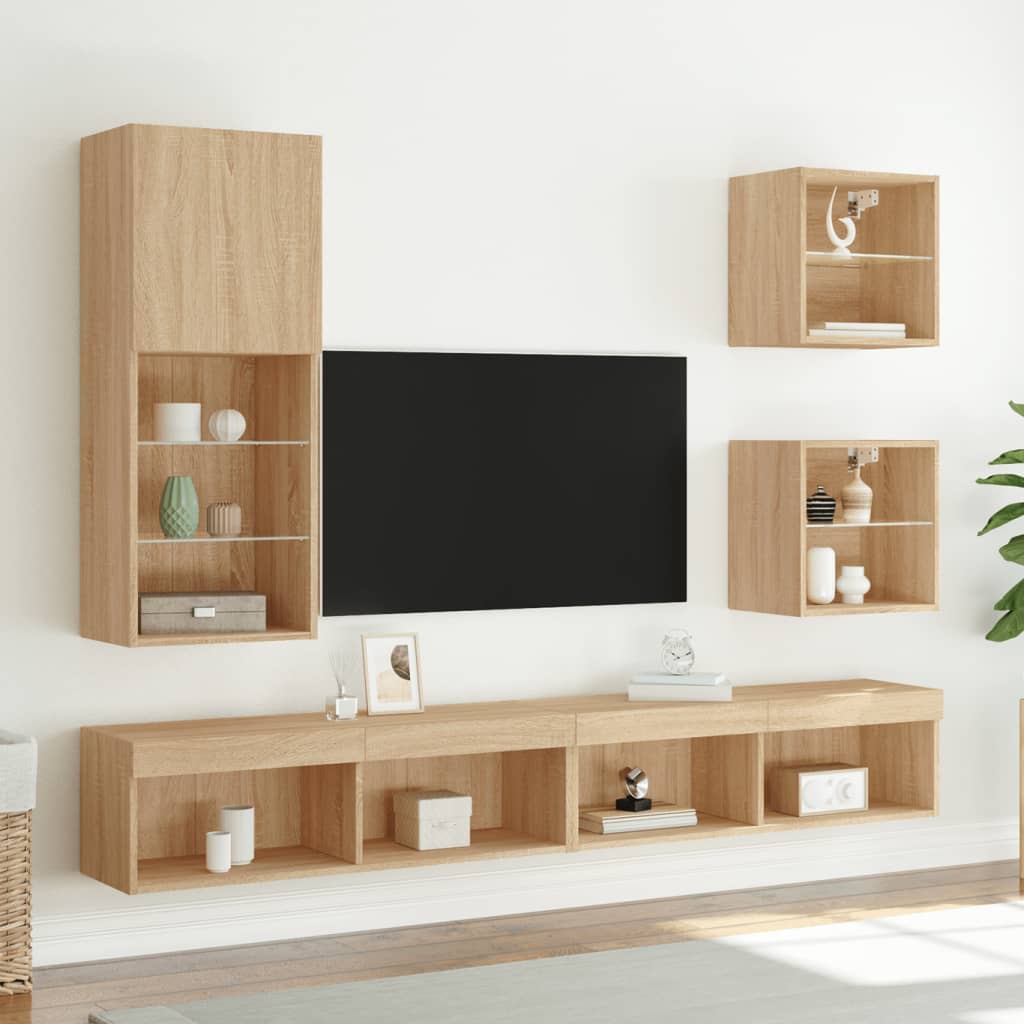 Meuble TV avec lumières LED Chêne Sonoma 40,5x30x102 cm