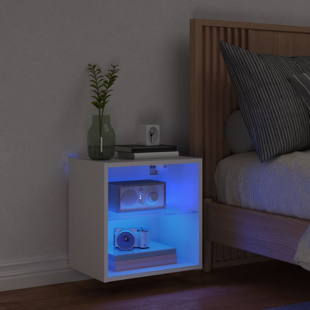 Wall Bedside Table with LED Lights White