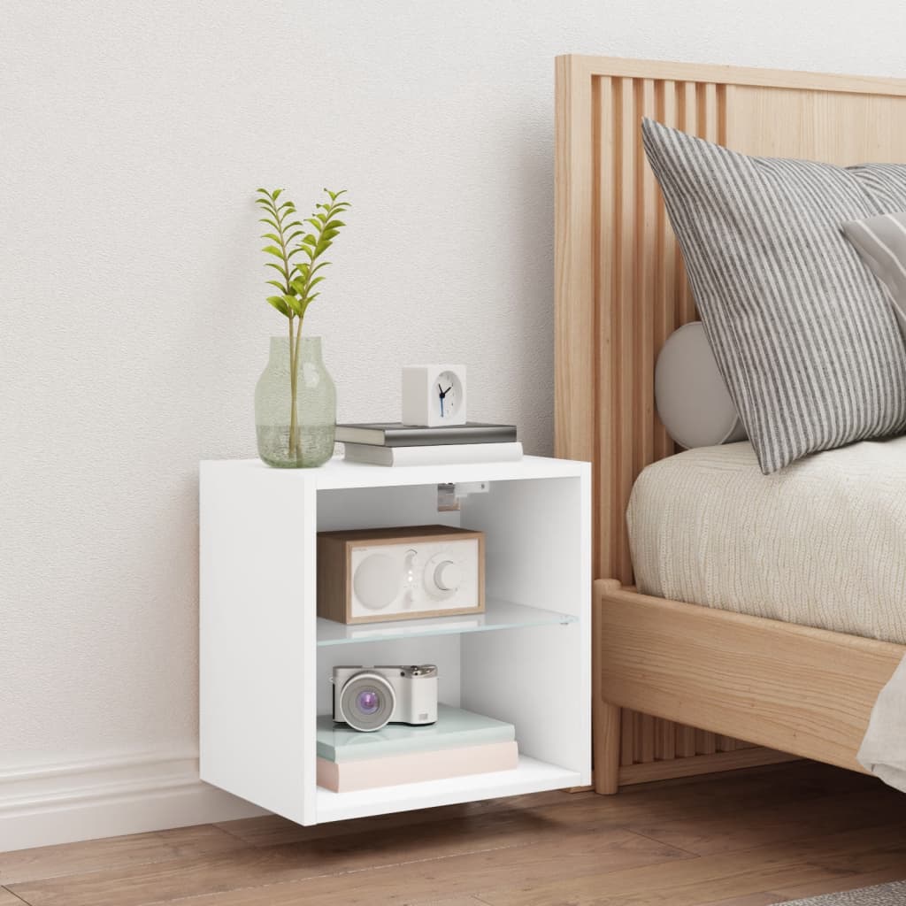 Wall Bedside Table with LED Lights White