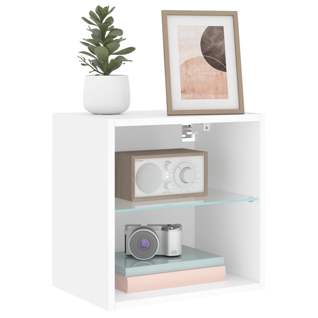 Wall Bedside Table with LED Lights White