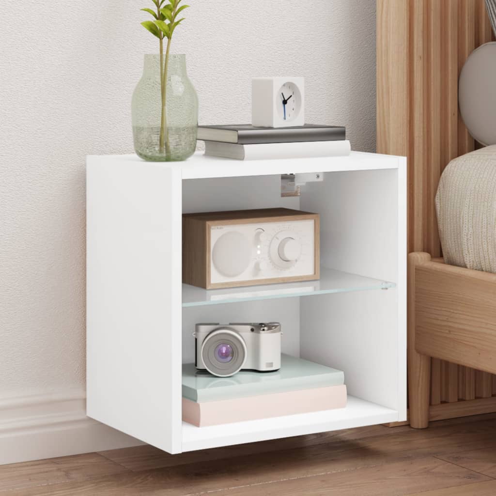 Wall Bedside Table with LED Lights White