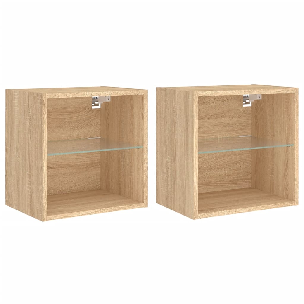 Wall-mounted bedside tables with LED lights 2 pcs. Sonoma oak