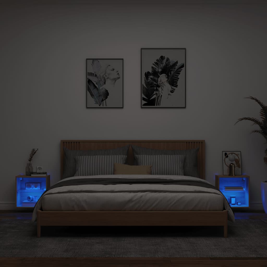 Wall-mounted bedside tables with LED lights 2 pcs. Sonoma oak