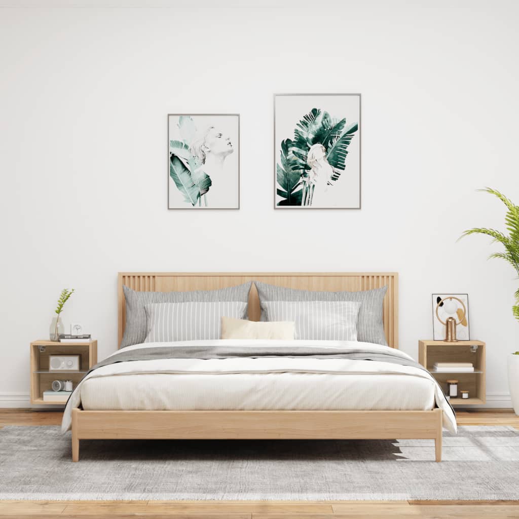 Wall-mounted bedside tables with LED lights 2 pcs. Sonoma oak