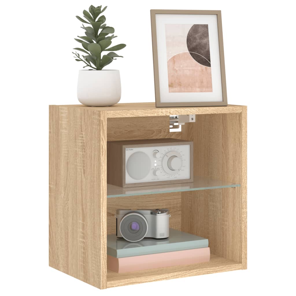Wall-mounted bedside tables with LED lights 2 pcs. Sonoma oak