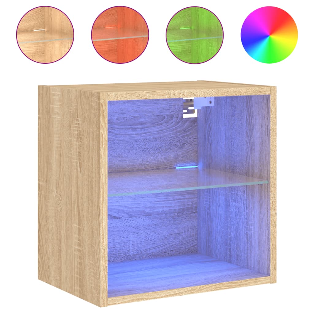 Wall-mounted bedside tables with LED lights 2 pcs. Sonoma oak