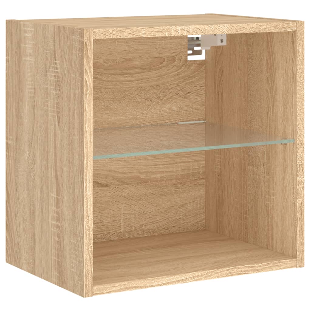 Wall-mounted bedside tables with LED lights 2 pcs. Sonoma oak