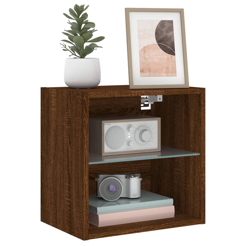 Wall-mounted bedside tables with LED lights 2 pcs. Brown oak look