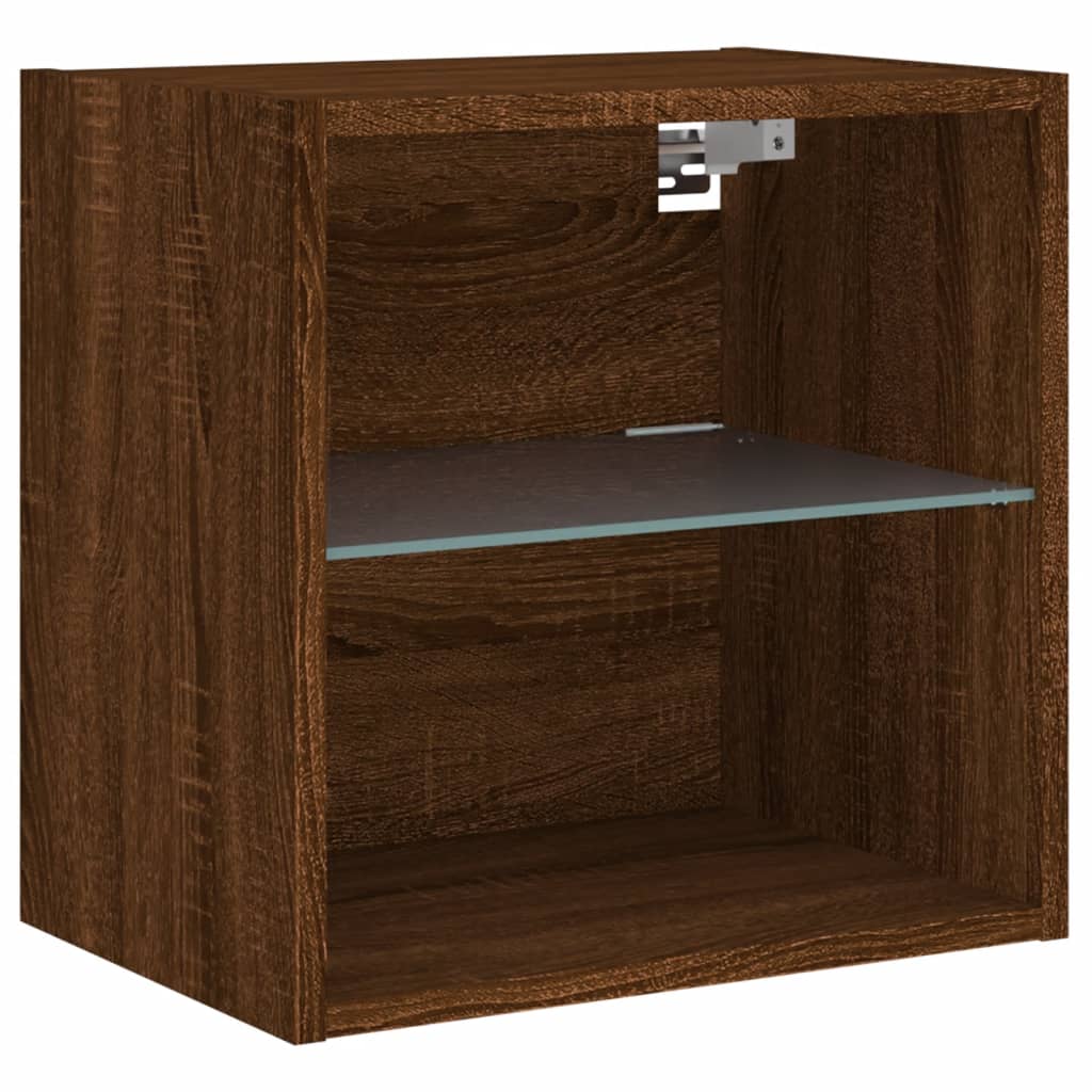 Wall-mounted bedside tables with LED lights 2 pcs. Brown oak look