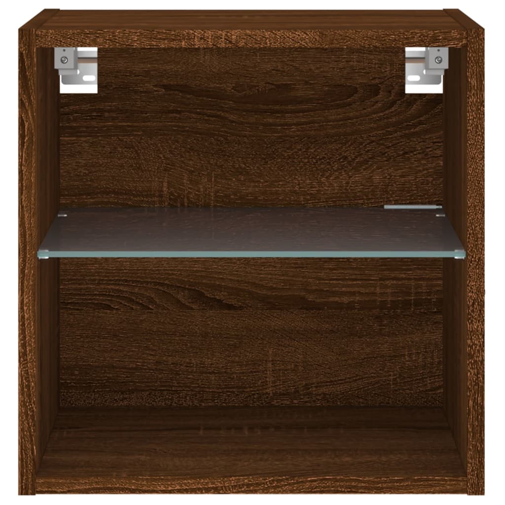 Wall-mounted bedside tables with LED lights 2 pcs. Brown oak look