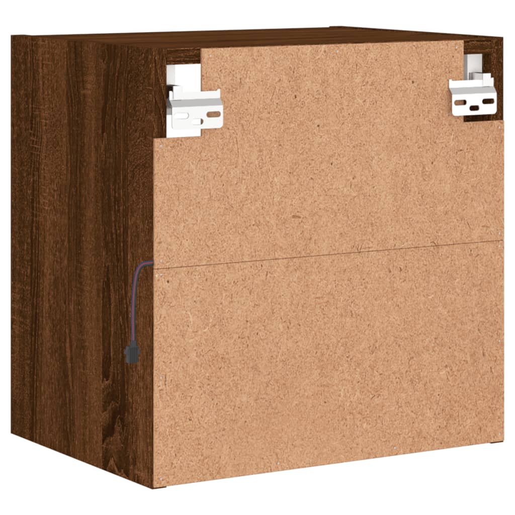 Wall-mounted bedside tables with LED lights 2 pcs. Brown oak look