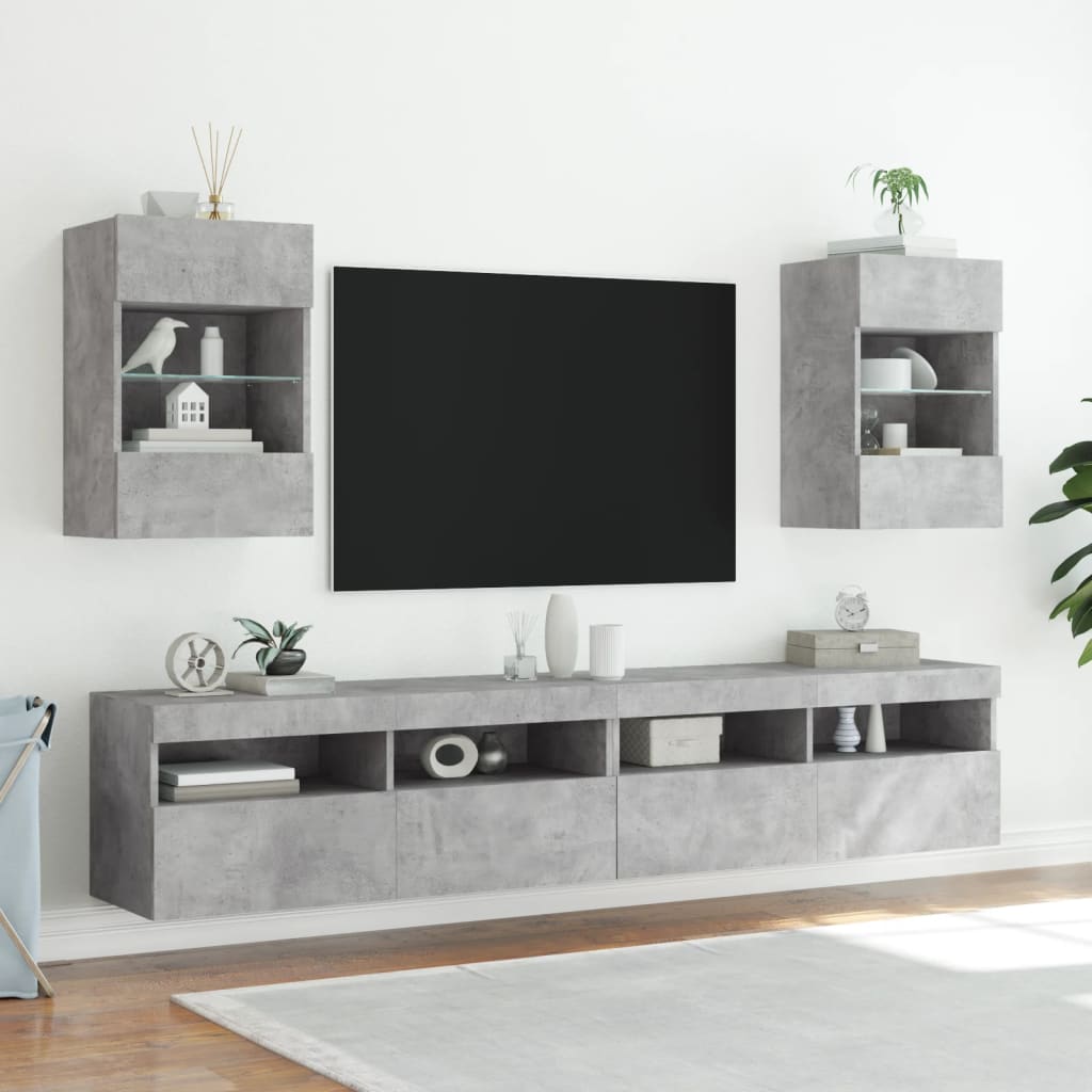 TV wall cabinet with LED lights concrete grey 40x30x60.5 cm
