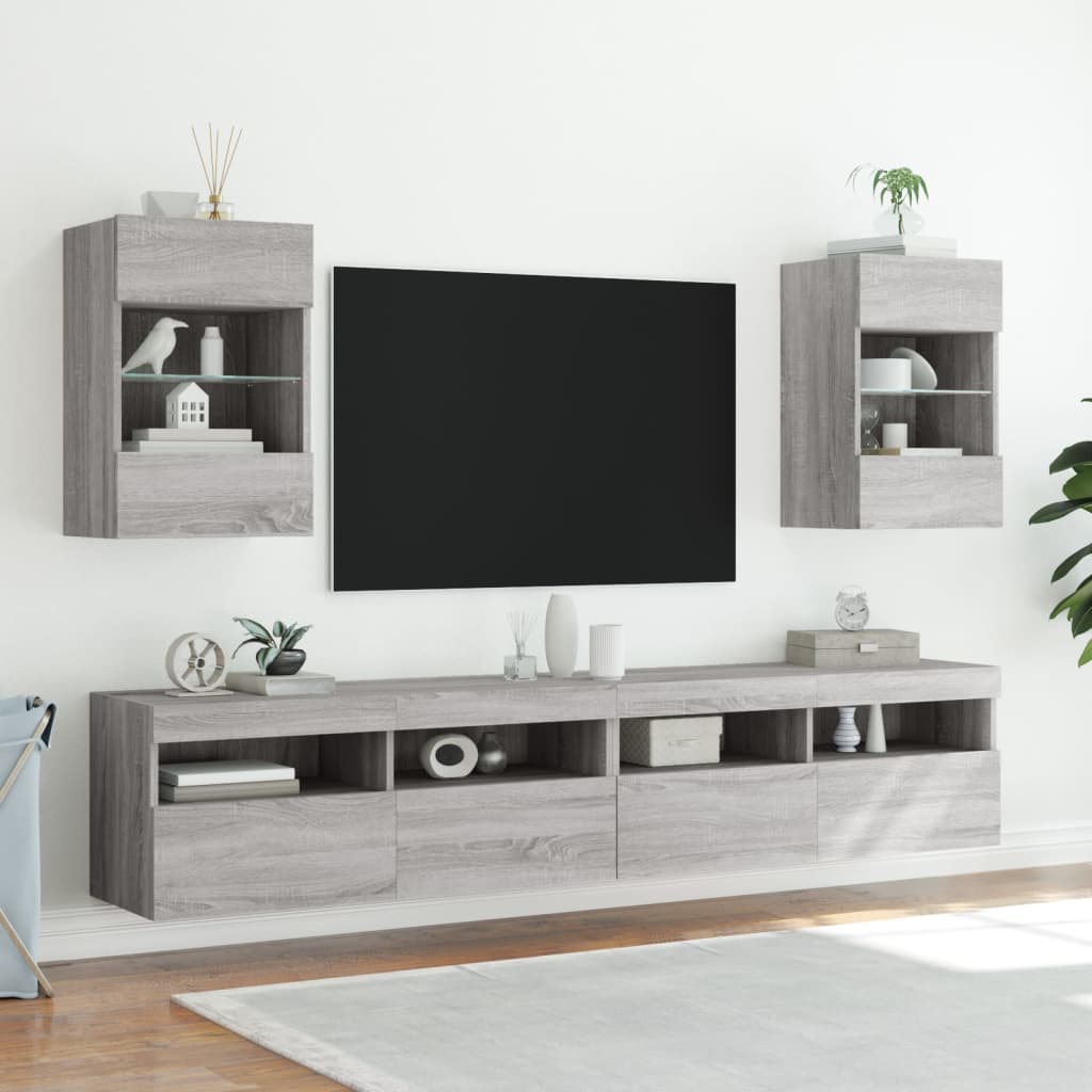 TV wall cabinet with LED lights Gray Sonoma 40x30x60.5 cm