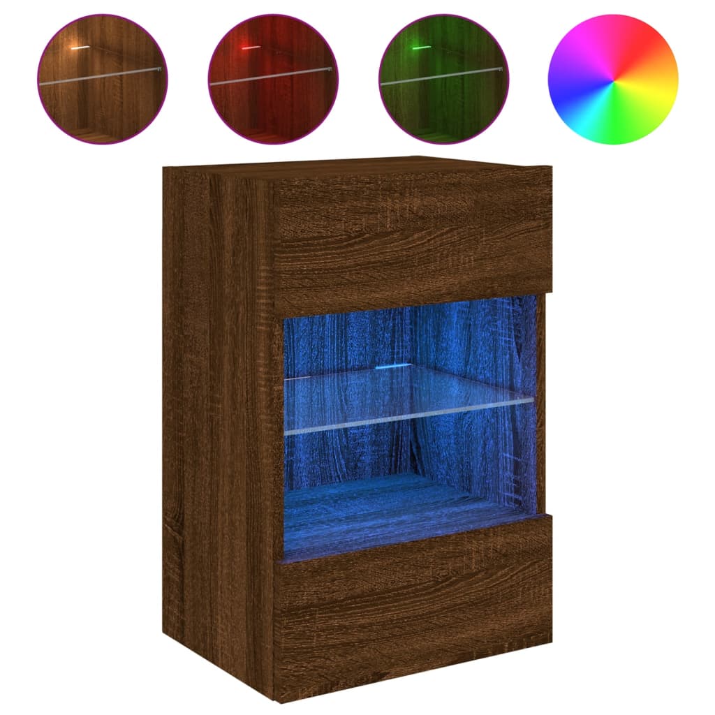 TV wall cabinet with LED lights brown oak look 40x30x60.5cm