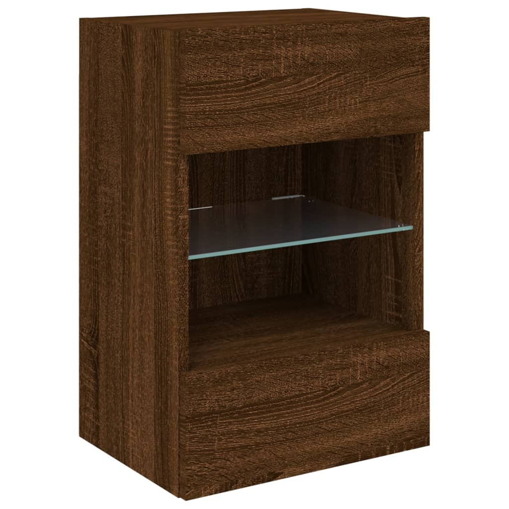 TV wall cabinet with LED lights brown oak look 40x30x60.5cm