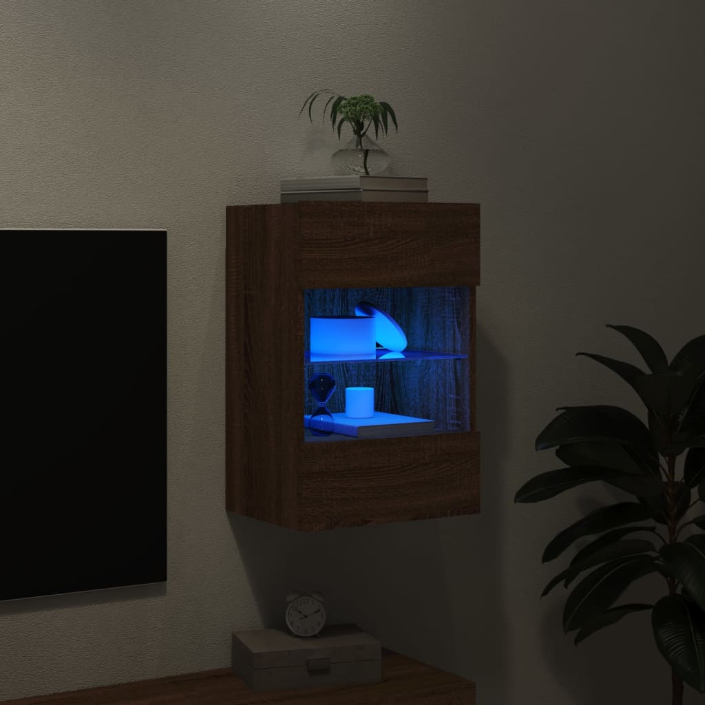 TV wall cabinet with LED lights brown oak look 40x30x60.5cm