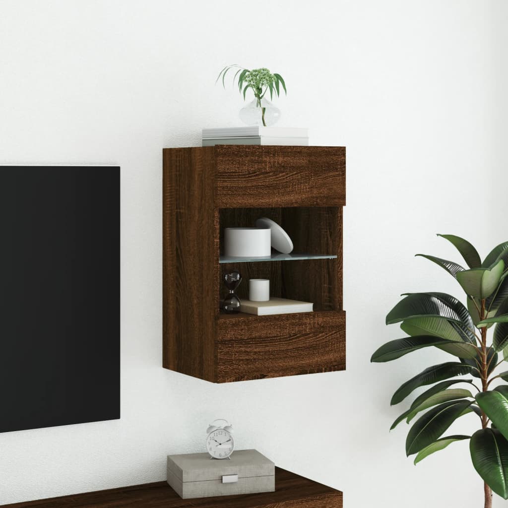 TV wall cabinet with LED lights brown oak look 40x30x60.5cm