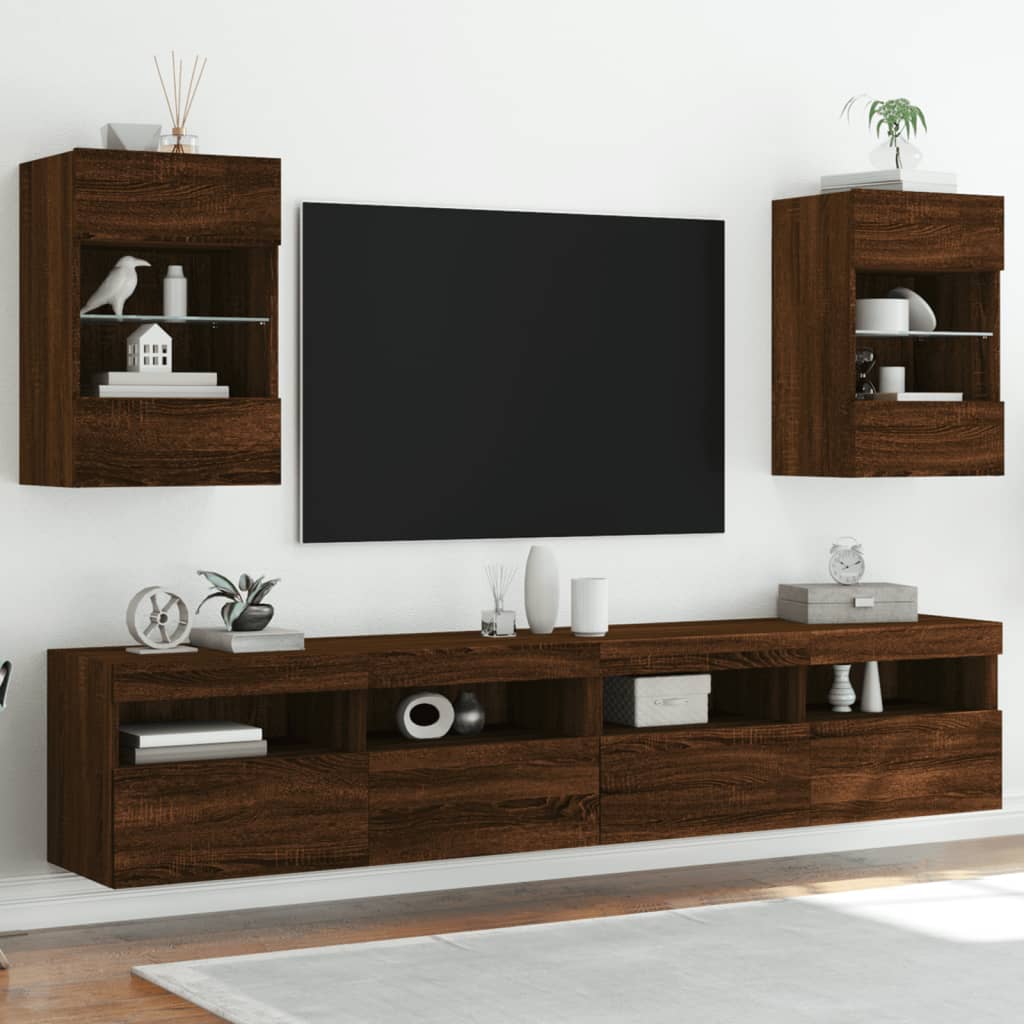 TV wall cabinet with LED lights brown oak look 40x30x60.5cm