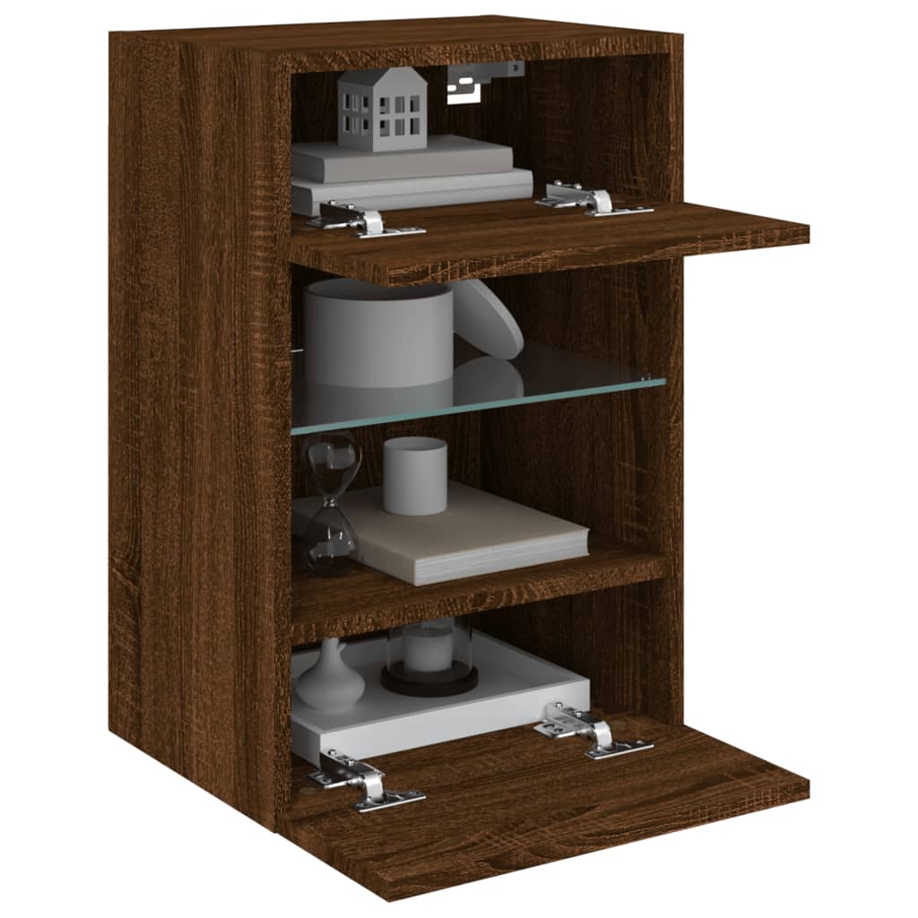 TV wall cabinet with LED lights brown oak look 40x30x60.5cm