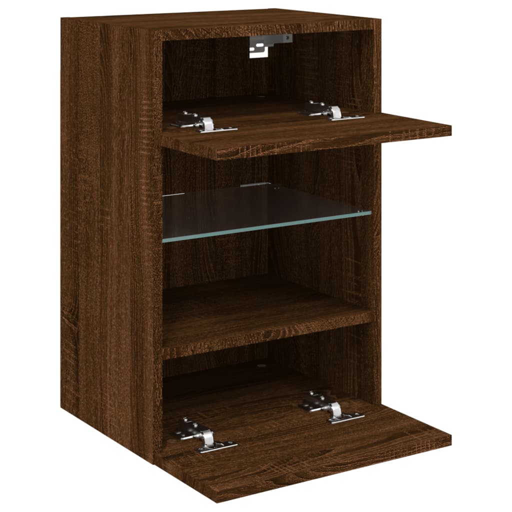 TV wall cabinet with LED lights brown oak look 40x30x60.5cm