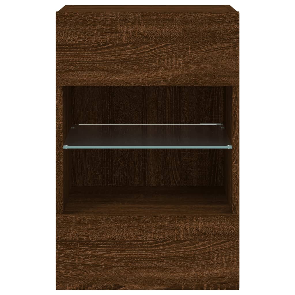 TV wall cabinet with LED lights brown oak look 40x30x60.5cm