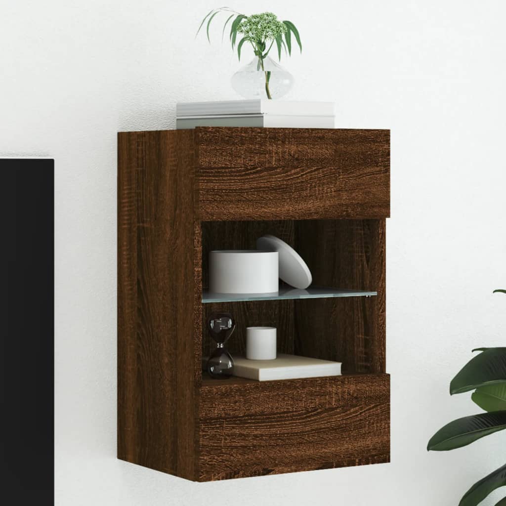 TV wall cabinet with LED lights brown oak look 40x30x60.5cm
