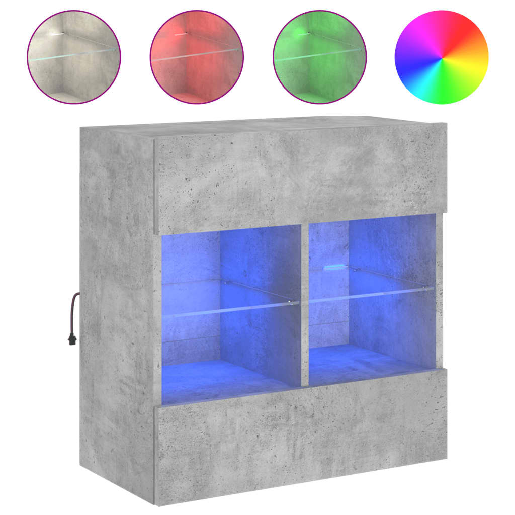 TV wall cabinet with LED lights concrete grey 58.5x30x60.5 cm