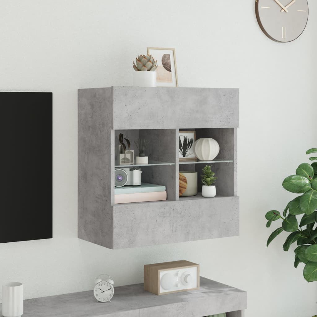 TV wall cabinet with LED lights concrete grey 58.5x30x60.5 cm