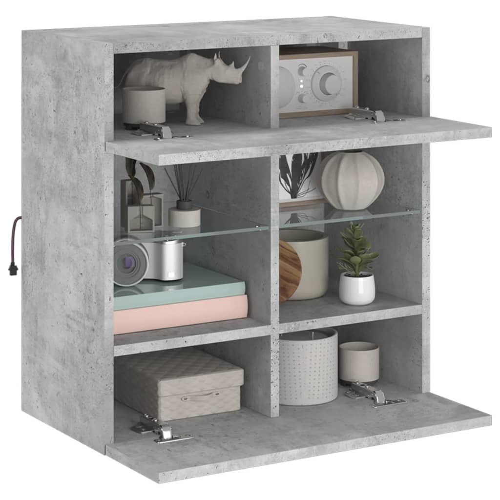 TV wall cabinet with LED lights concrete grey 58.5x30x60.5 cm