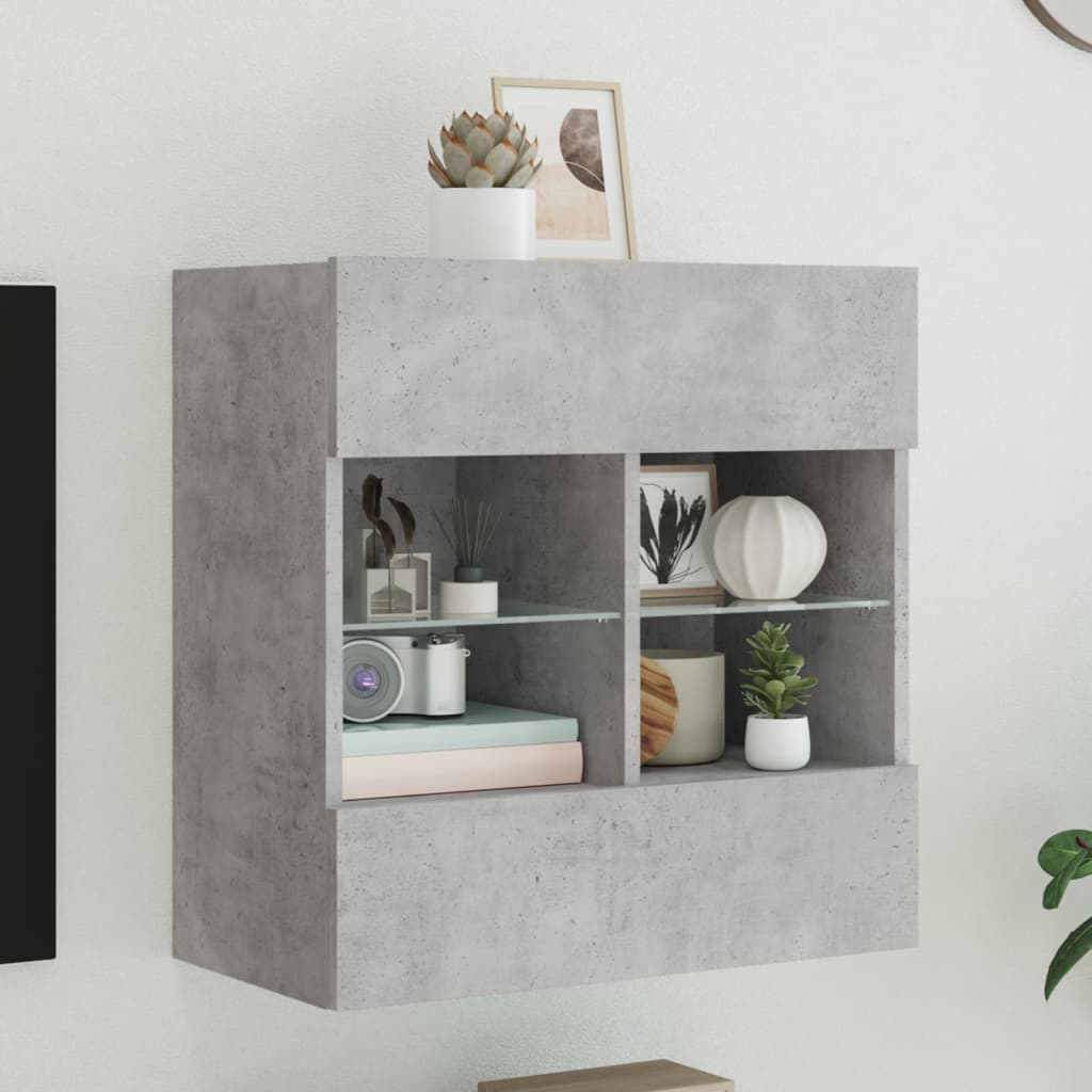 TV wall cabinet with LED lights concrete grey 58.5x30x60.5 cm