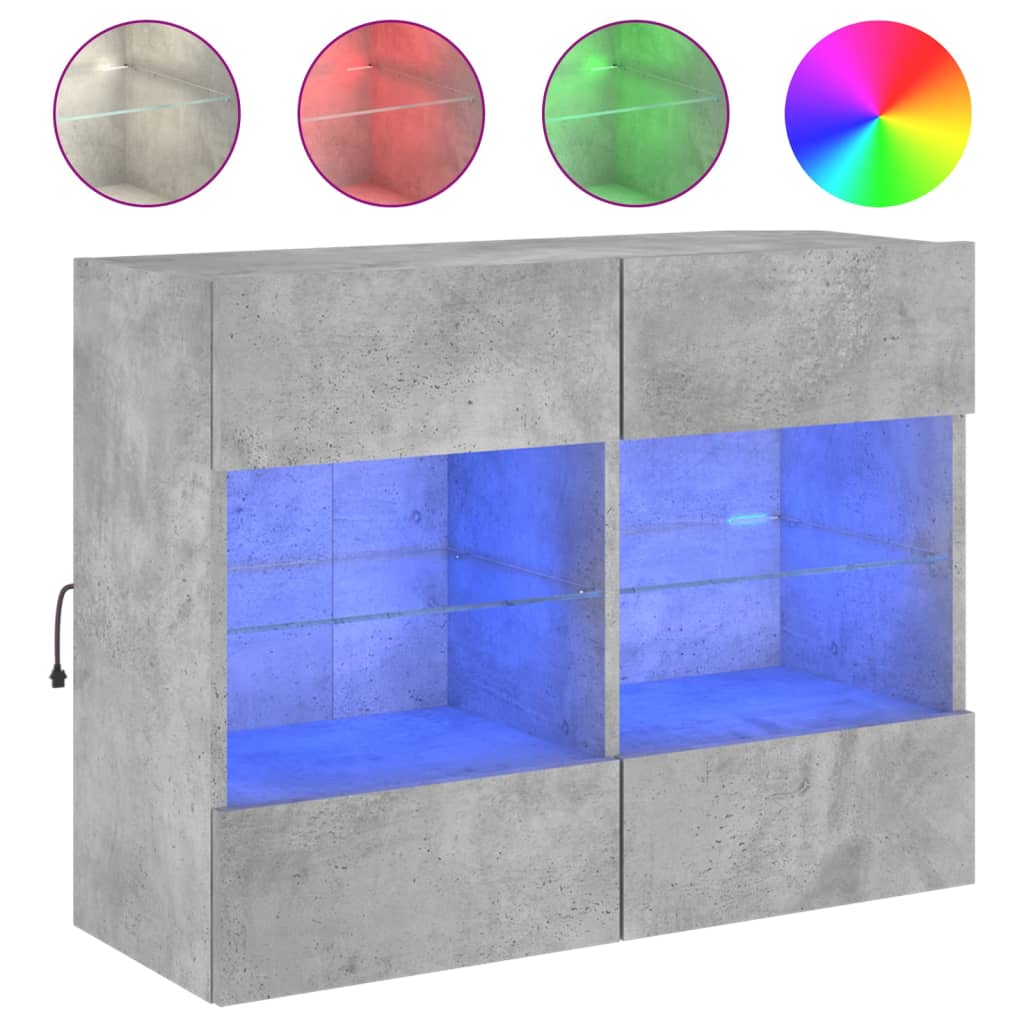 TV wall cabinet with LED lights concrete grey 78.5x30x60.5 cm