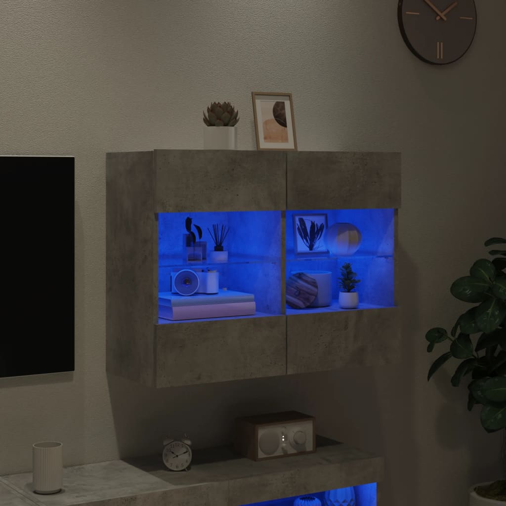 TV wall cabinet with LED lights concrete grey 78.5x30x60.5 cm