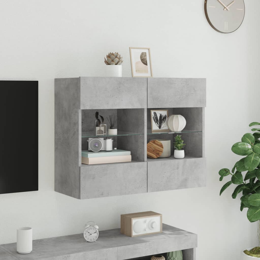 TV wall cabinet with LED lights concrete grey 78.5x30x60.5 cm