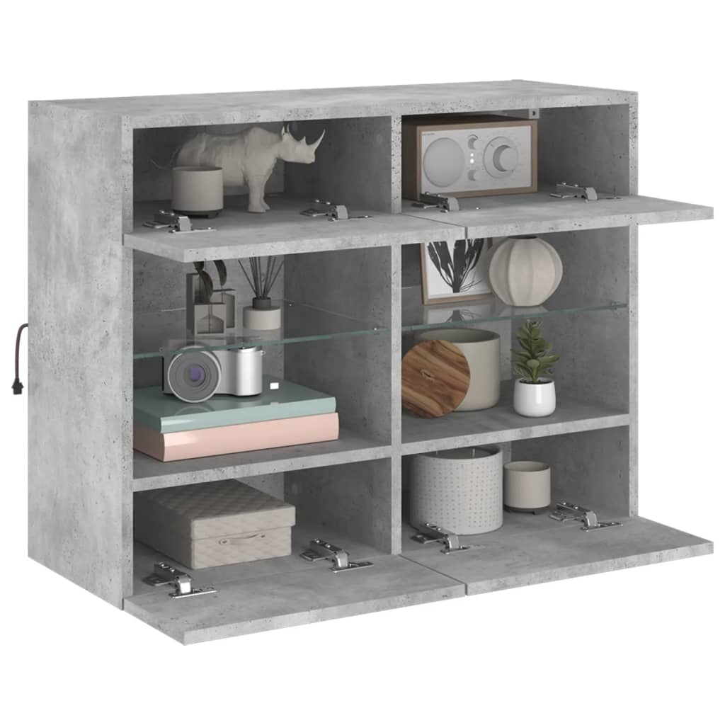 TV wall cabinet with LED lights concrete grey 78.5x30x60.5 cm