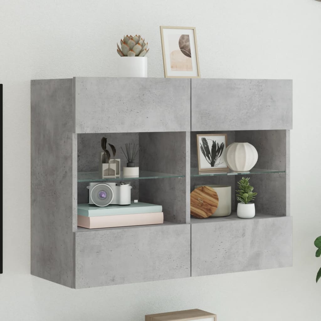 TV wall cabinet with LED lights concrete grey 78.5x30x60.5 cm