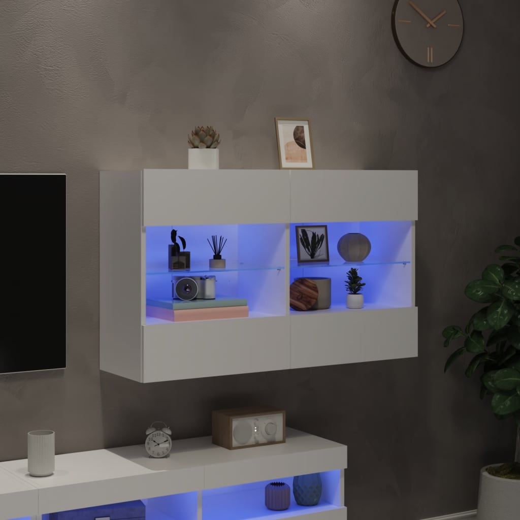 Meuble TV mural avec éclairage LED blanc 98,5x30x60,5 cm