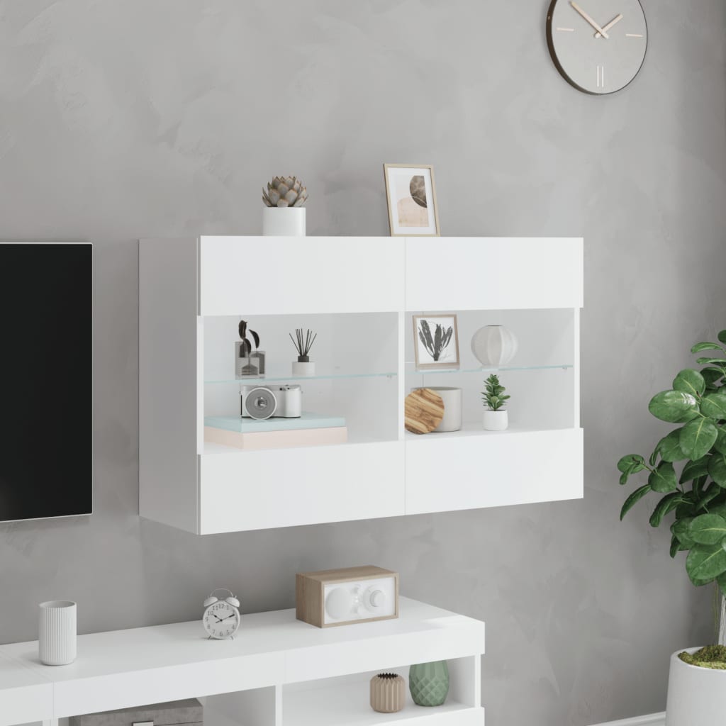 Meuble TV mural avec éclairage LED blanc 98,5x30x60,5 cm