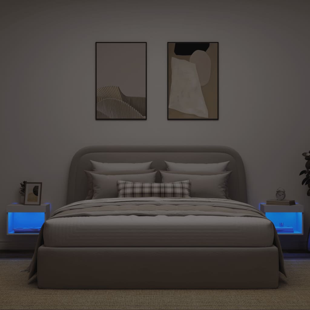 Wall-mounted bedside tables with LED lights 2 pcs. White