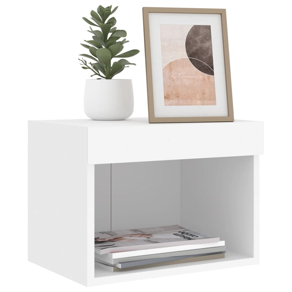 Wall-mounted bedside tables with LED lights 2 pcs. White