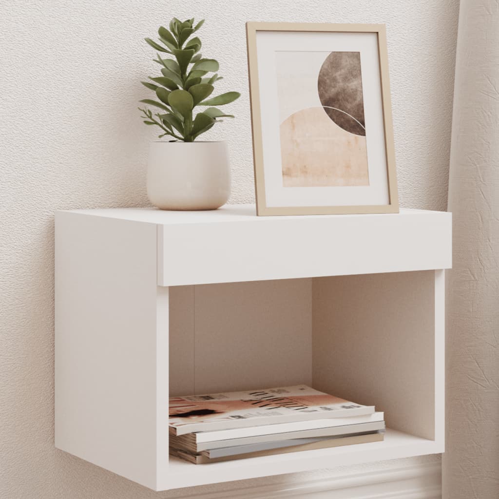 Wall-mounted bedside tables with LED lights 2 pcs. White