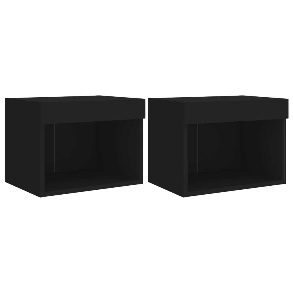 Wall-mounted bedside tables with LED lights 2 pcs. Black