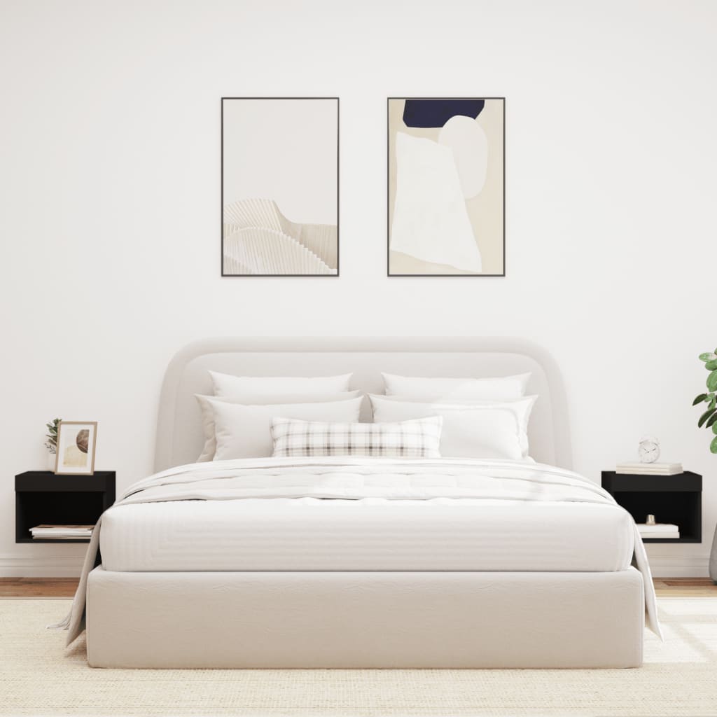 Wall-mounted bedside tables with LED lights 2 pcs. Black